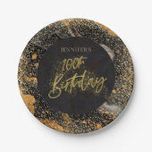 Elegante Black Gold Glitter 100ste verjaardagsfees Papieren Bordje (Voorkant)