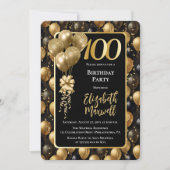 Elegante Black Gold Glitter Ballon 100e verjaardag Kaart (Voorkant)
