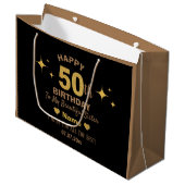 Elegante Black & Gold Glitter Gelukkige 50ste Verj Groot Cadeauzakje (Voorkant Gekanteld)