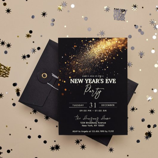 Elegante Black Gold Glitter Oudejaarsfeest Kaart