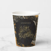 Elegante Black & Gold Glitter Verjaardag Papieren Bekers (Achterkant)