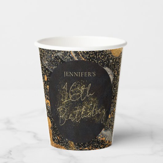 Elegante Black & Gold Glitter Verjaardag Papieren Bekers (Voorkant)