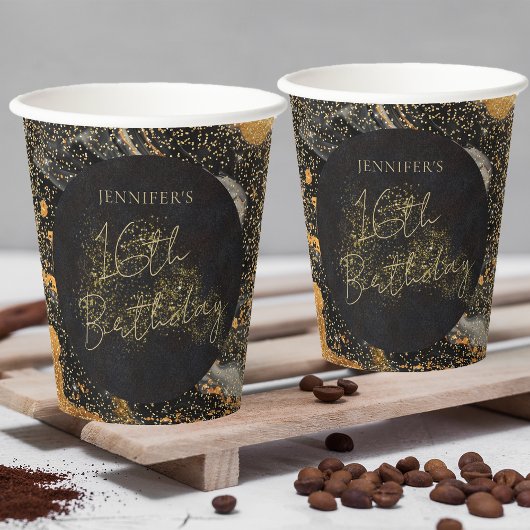 Elegante Black & Gold Glitter Verjaardag Papieren Bekers