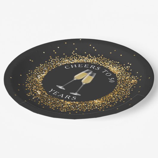 Elegante Black & Gold Glitter Verjaardagspapier Bo Papieren Bordje (Gekanteld)