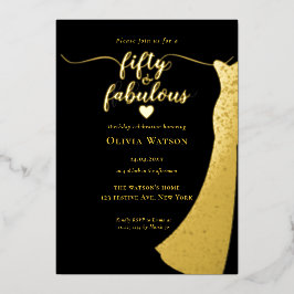 Elegante Black Gold Gown 50 en fantastische verjaa Folie Uitnodiging