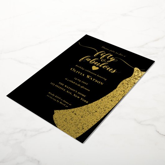 Elegante Black Gold Gown 50 en fantastische verjaa Folie Uitnodiging (Gedraaid)