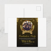 Elegante Black & Gold Graduation Party Uitnodiging (Voorkant / Achterkant)