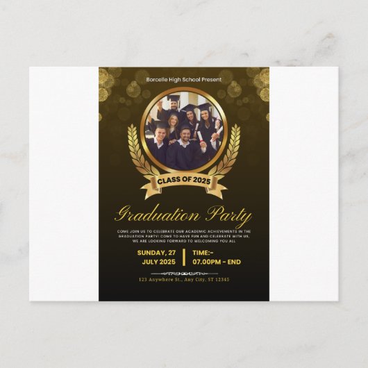 Elegante Black & Gold Graduation Party Uitnodiging (Voorkant)