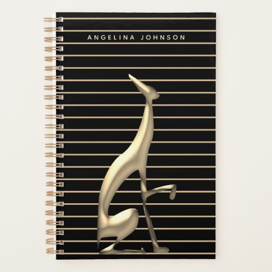 Elegante Black & Gold Greyhound Stripe Patroon Naa Planner (Voorkant)