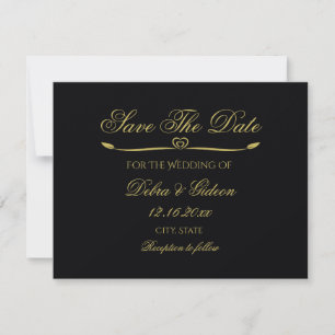 Elegante Black Gold Heart Flourish Save the Date