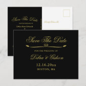 Elegante Black Gold Heart Wedding Save the Date Aankondigingskaart (Voorkant / Achterkant)