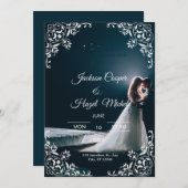 Elegante Black & Gold huwelijksuitnodiging Feestdagenkaart (Voorkant / Achterkant)