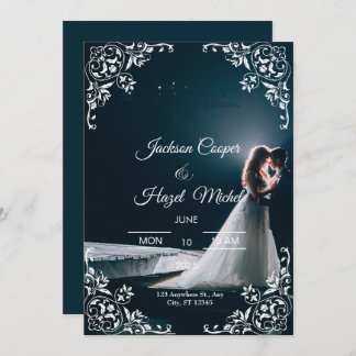 Elegante Black & Gold huwelijksuitnodiging Feestdagenkaart