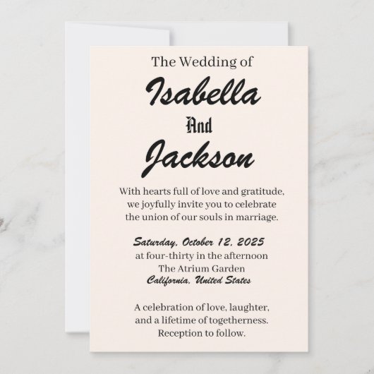 Elegante Black & Gold huwelijksuitnodiging - Forme Kaart (Voorkant)