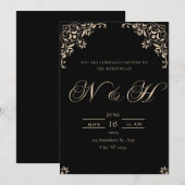 Elegante Black & Gold huwelijksuitnodiging Kaart (Voorkant / Achterkant)