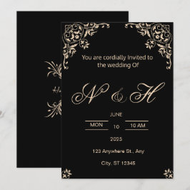 Elegante Black & Gold huwelijksuitnodiging Kaart