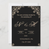 Elegante Black & Gold huwelijksuitnodiging Kaart (Voorkant)