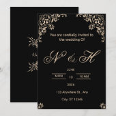 Elegante Black & Gold huwelijksuitnodiging Kaart (Voorkant / Achterkant)