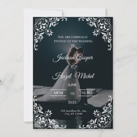 Elegante Black & Gold huwelijksuitnodiging Kaart (Voorkant)