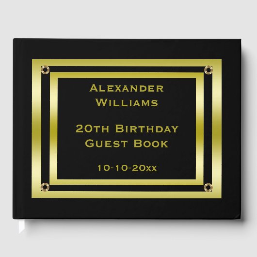 Elegante Black & Gold ingelijst Verjaardag Gastenboek (Voorkant)