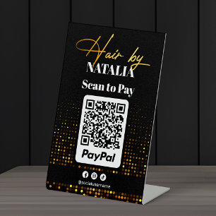 Elegante Black Gold Kapsalon Paypal Scan om te Bet Reclamebord Met Voetstuk