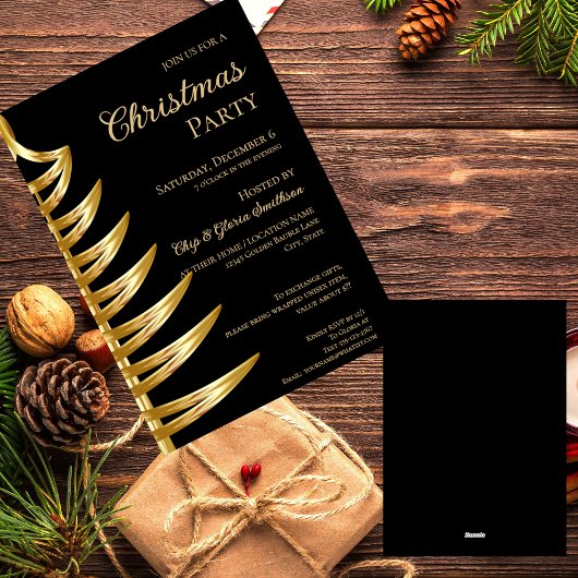 Elegante Black & Gold kerstfeest uitnodiging