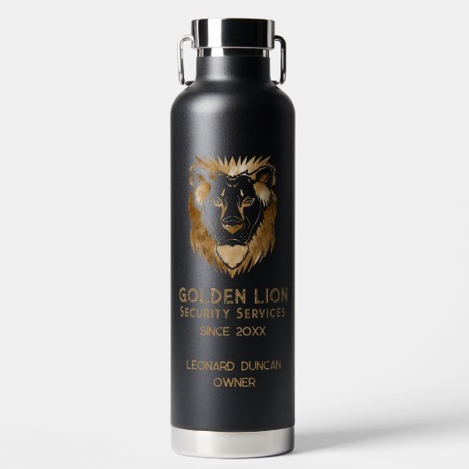 Elegante Black Gold Lion Luxe Business Logo Waterfles (Voorkant)