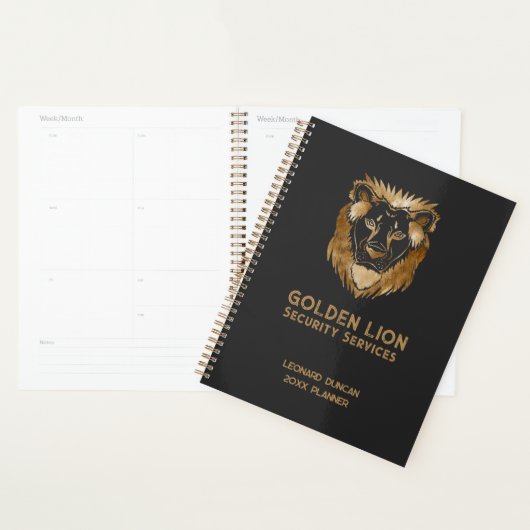 Elegante Black Gold Lion Security Services Busines Planner (Display)