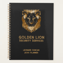 Elegante Black Gold Lion Security Services Busines Planner