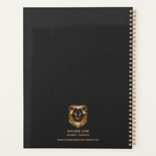 Elegante Black Gold Lion Security Services Busines Planner (Achterkant)