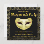 Elegante Black Gold Masquerade Party Uitnodiging (Voorkant)
