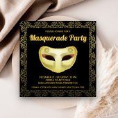 Elegante Black Gold Masquerade Party Uitnodiging