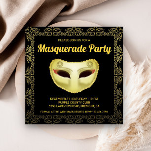 Elegante Black Gold Masquerade Party Uitnodiging