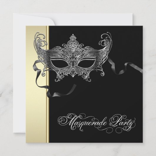 Elegante Black Gold Masquerade Party Uitnodigingen (Voorkant)