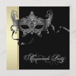 Elegante Black Gold Masquerade Party Uitnodigingen