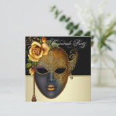 Elegante Black Gold Masquerade Party Uitnodigingen (Staand voorkant)