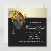 Elegante Black Gold Masquerade Party Uitnodigingen (Achterkant)