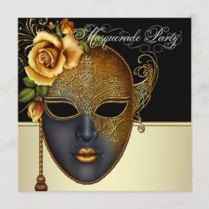 Elegante Black Gold Masquerade Party Uitnodigingen