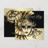 Elegante Black Gold Masquerade Party Uitnodigingen (Voorkant / Achterkant)