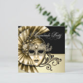 Elegante Black Gold Masquerade Party Uitnodigingen (Staand voorkant)