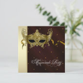 Elegante Black Gold Masquerade Party Uitnodigingen (Staand voorkant)