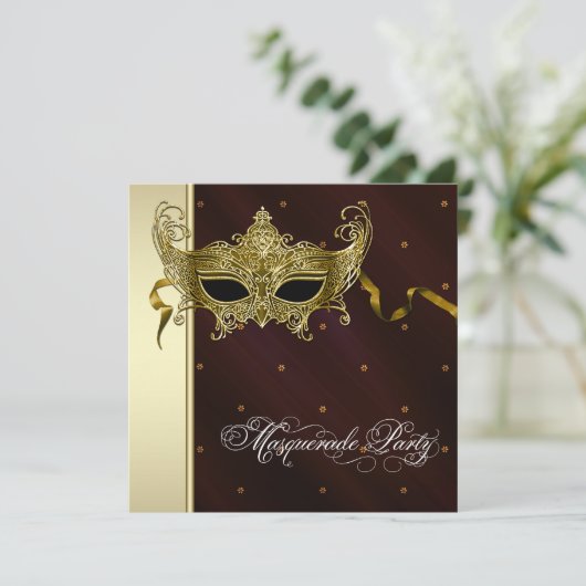 Elegante Black Gold Masquerade Party Uitnodigingen (Staand voorkant)