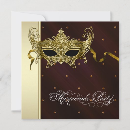 Elegante Black Gold Masquerade Party Uitnodigingen (Voorkant)