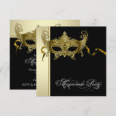 Elegante Black Gold Masquerade Party Uitnodigingen (Voorkant / Achterkant)