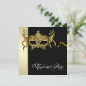 Elegante Black Gold Masquerade Party Uitnodigingen (Staand voorkant)