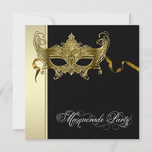 Elegante Black Gold Masquerade Party Uitnodigingen (Voorkant)