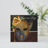 Elegante Black Gold Masquerade Party Uitnodigingen (Staand voorkant)