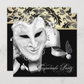 Elegante Black Gold Masquerade Party Uitnodigingen (Voorkant / Achterkant)