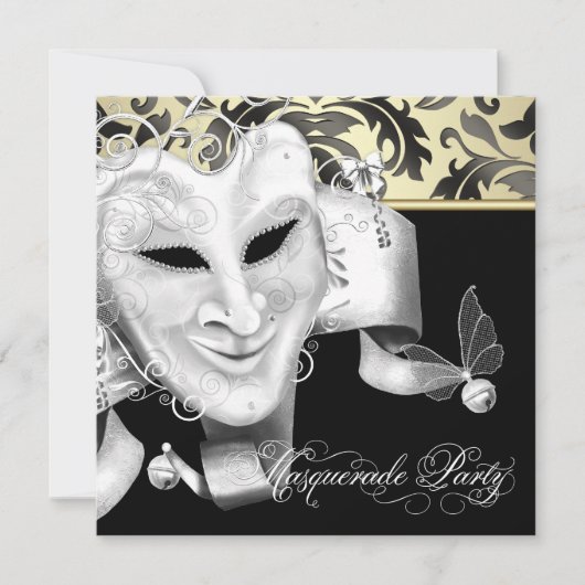 Elegante Black Gold Masquerade Party Uitnodigingen (Voorkant)