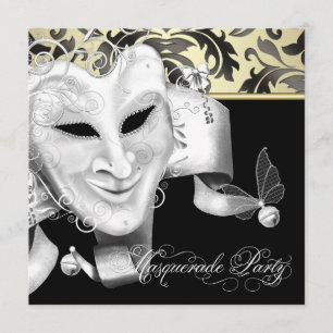 Elegante Black Gold Masquerade Party Uitnodigingen